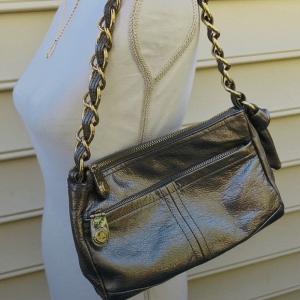 B Makowsky Grey Leather Shoulder Bag